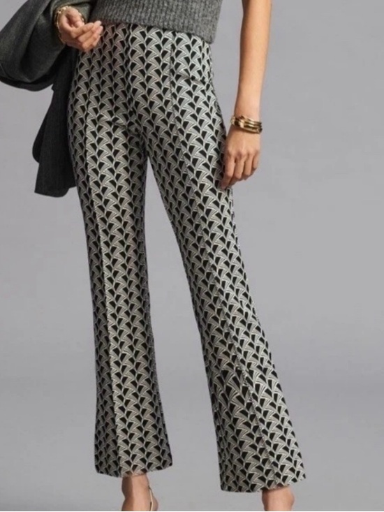 Maeve Pants - Maeve by Anthropologie The Margot Pants M Black White Geometric Cropped Flare